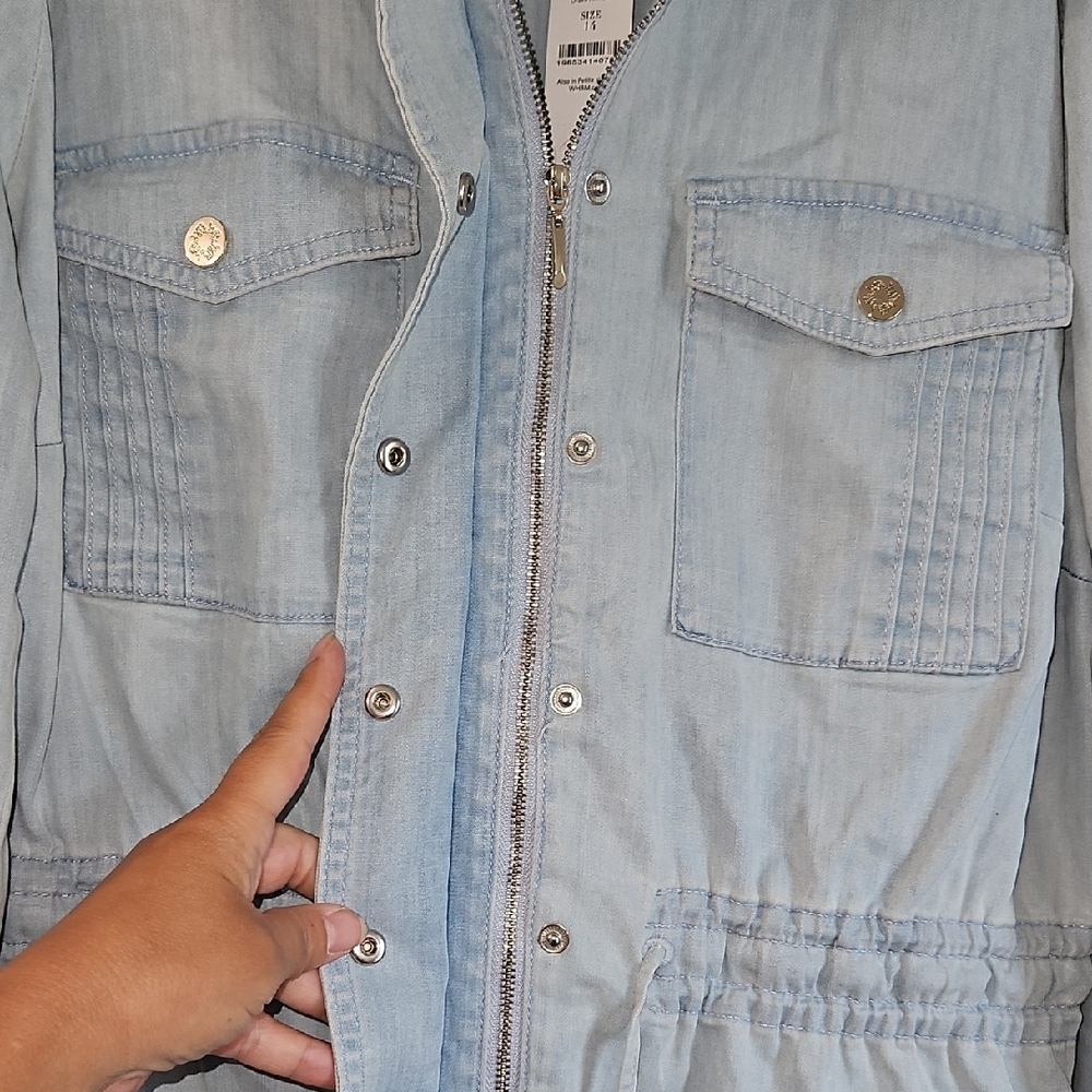 NWT White House Black Market Blue Utility Jacket with Drawstring Waist Size 14 - Picture 5 of 9